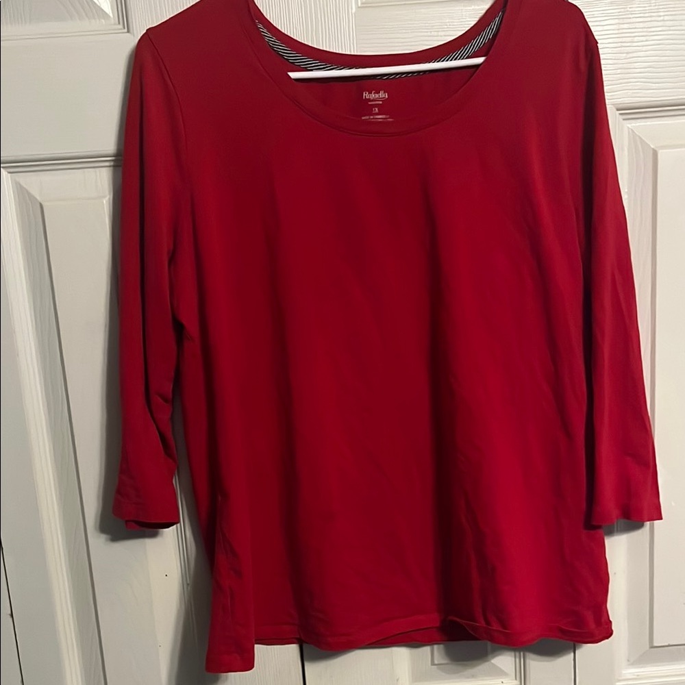 Rafaella Red Blouse with 3/4 Sleeves